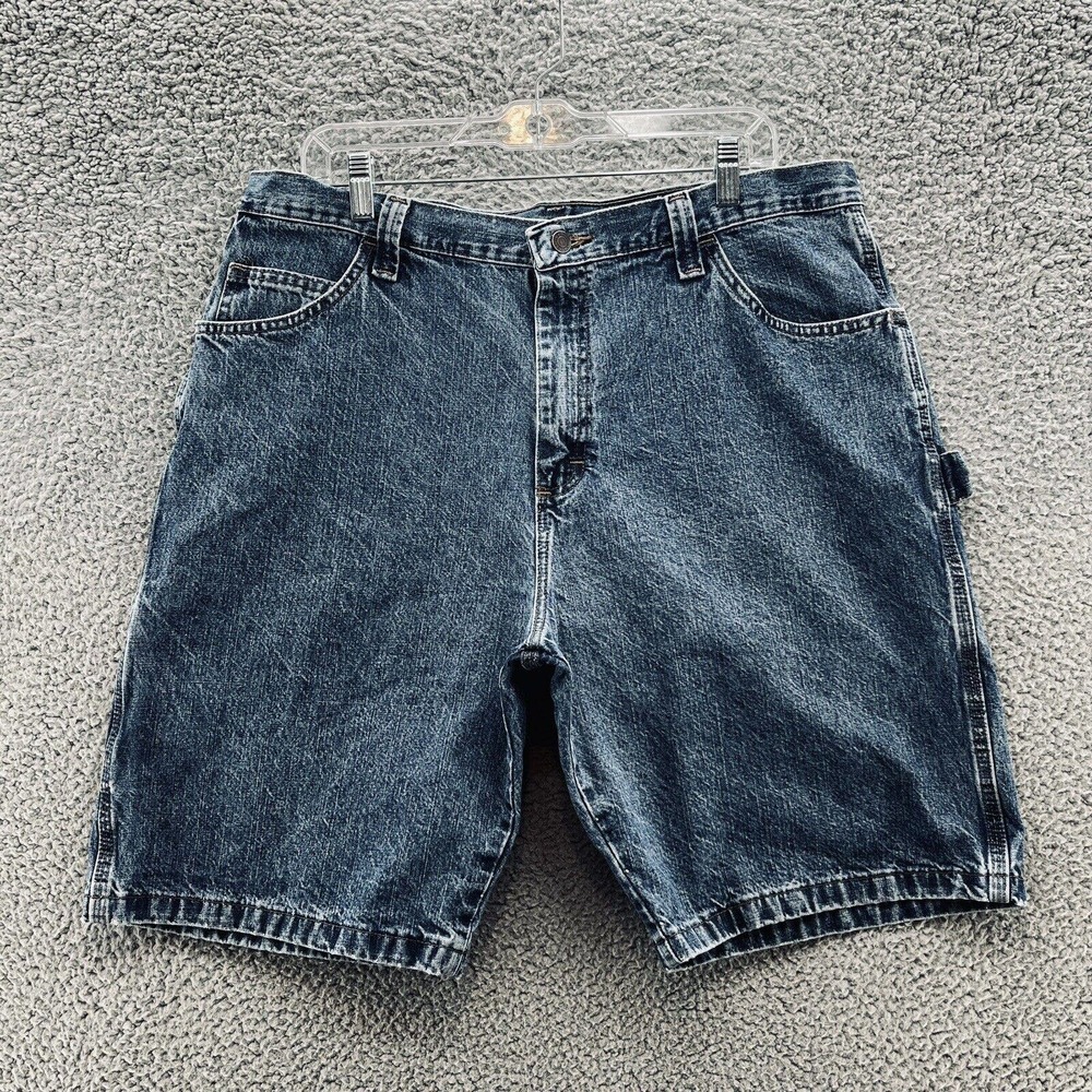 VTG Wrangler Shorts Blue Denim Jean Baggy Carpenter Pocket 9.5 In Inseam
